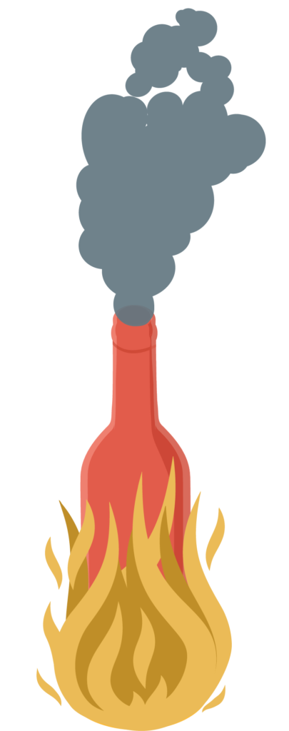 Aureverre_Icone_Verre_Feu_Suisse Image d'une bouteille en feu avec de la fumée.