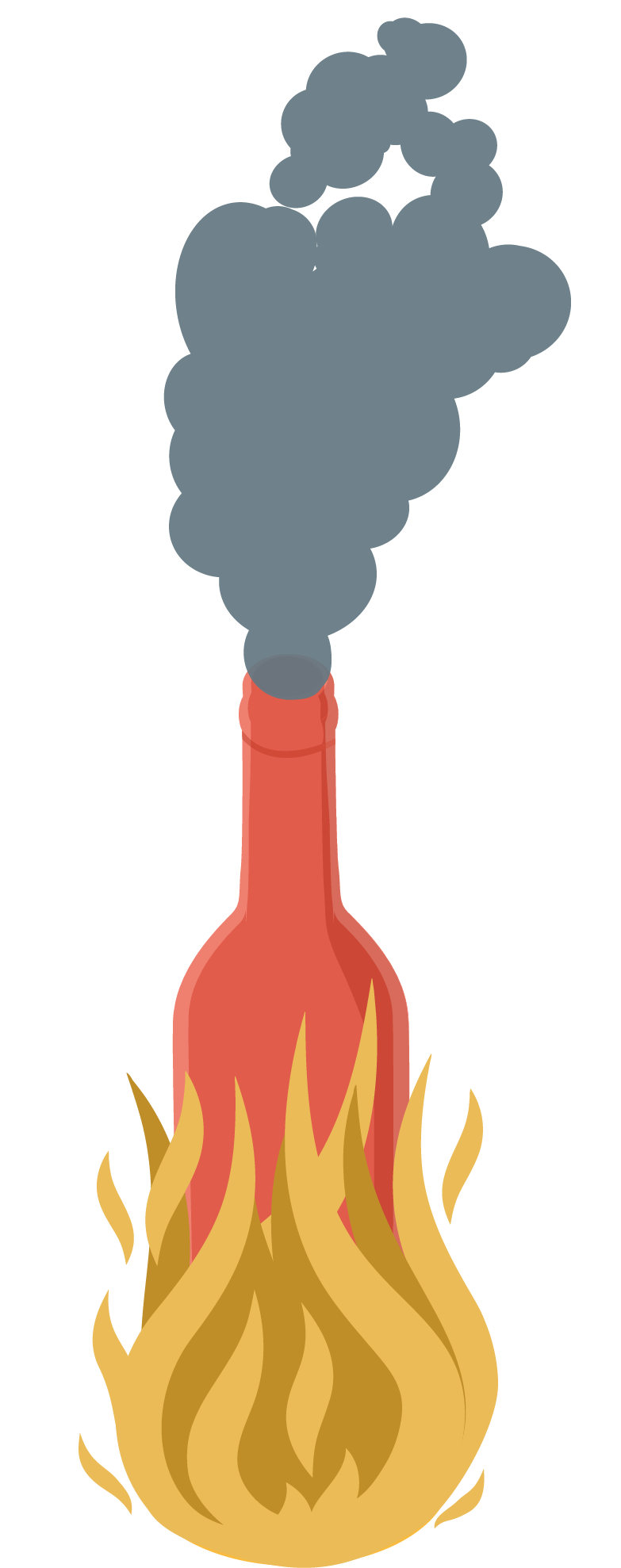 Image d'une bouteille en feu avec de la fumée
